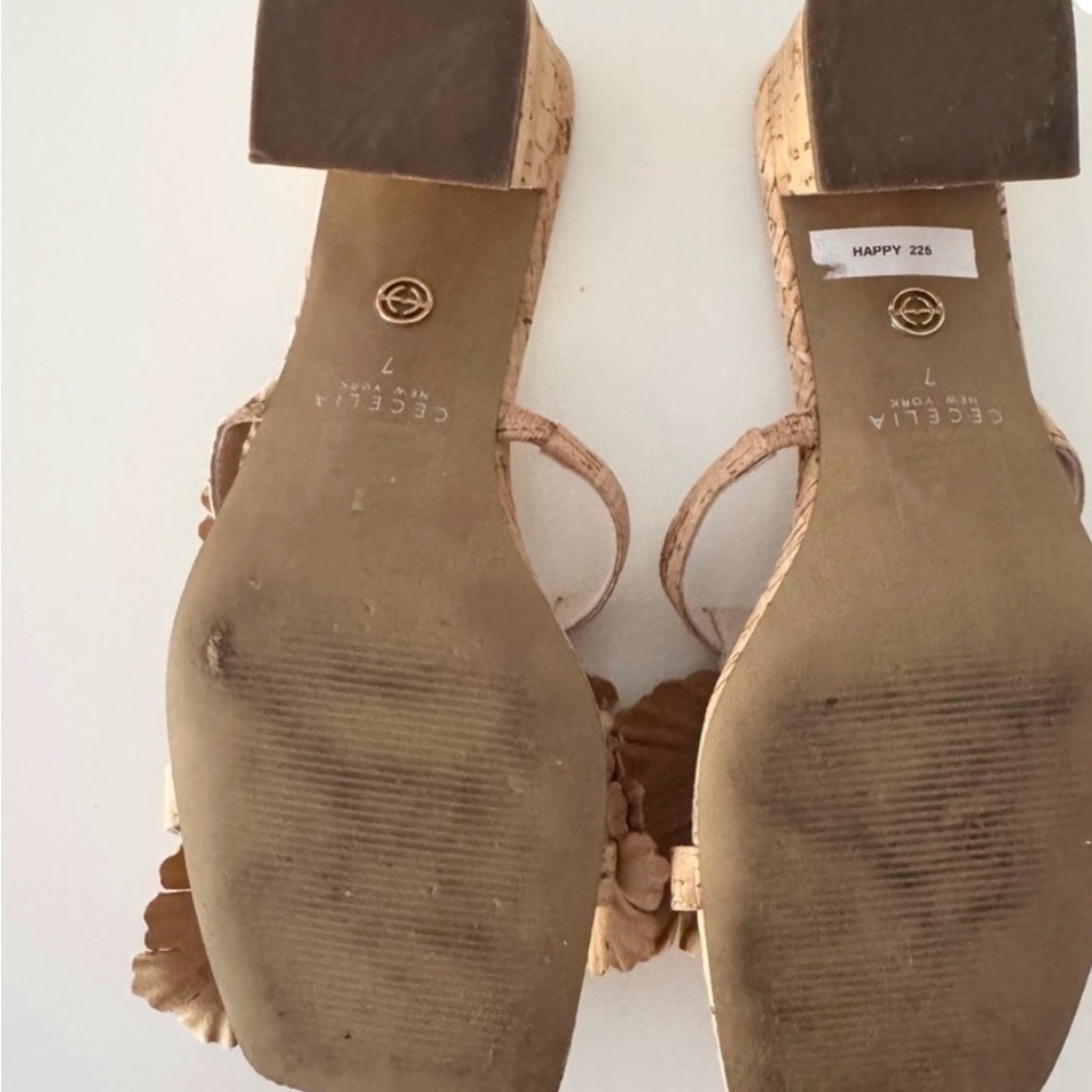 Cecelia New York Tan Cork Mules with Floral Detail - Picture 5 of 6